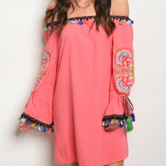 CORAL EMBROIDERED DRESS - Picture 2 of 3